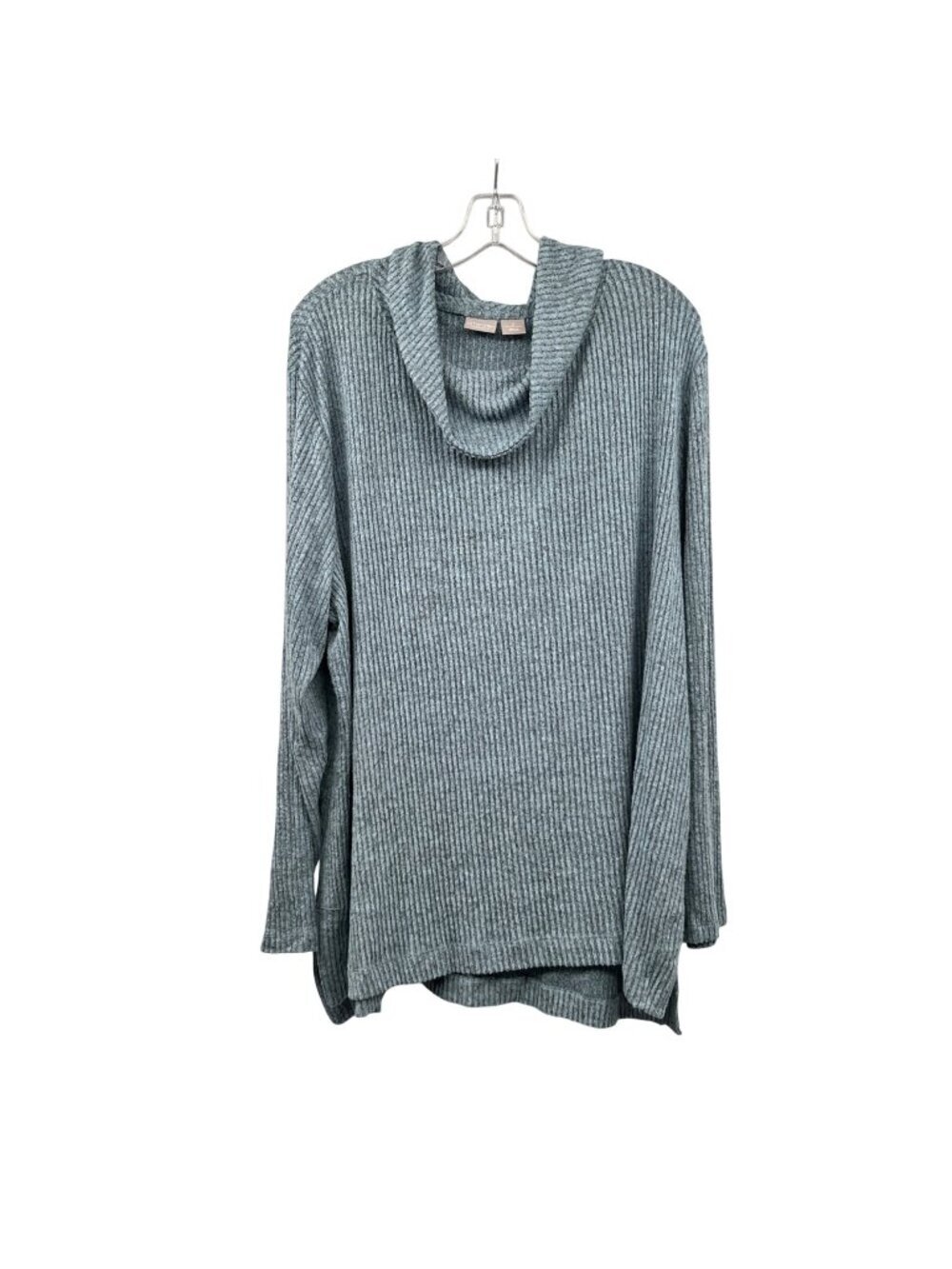 Chico's Tunic Sweater Blue Gray Cowl Neck Ribbed Long Sleeve Size 16/18